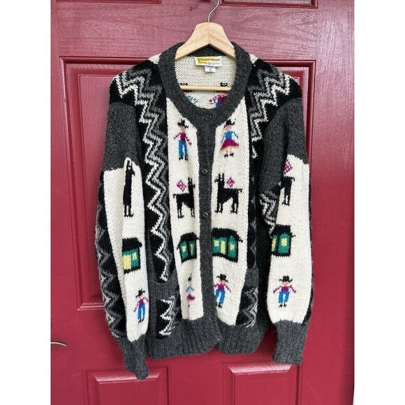 Vtg Peruvian 100% Alpaca Rare Southwestern Cardigan - Picture 1 of 7
